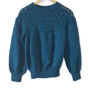 Handmade teal balloon sleeve chunky knit cozy sweater size small